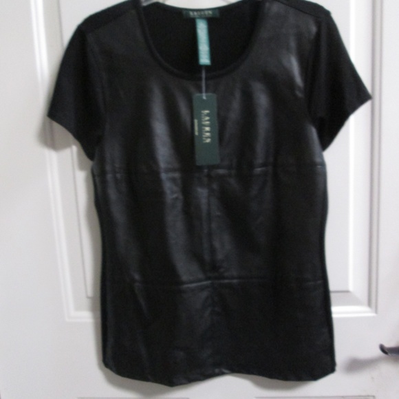 new RALPH LAUREN Black leather  look like pullover blouse Sz - Picture 2 of 14